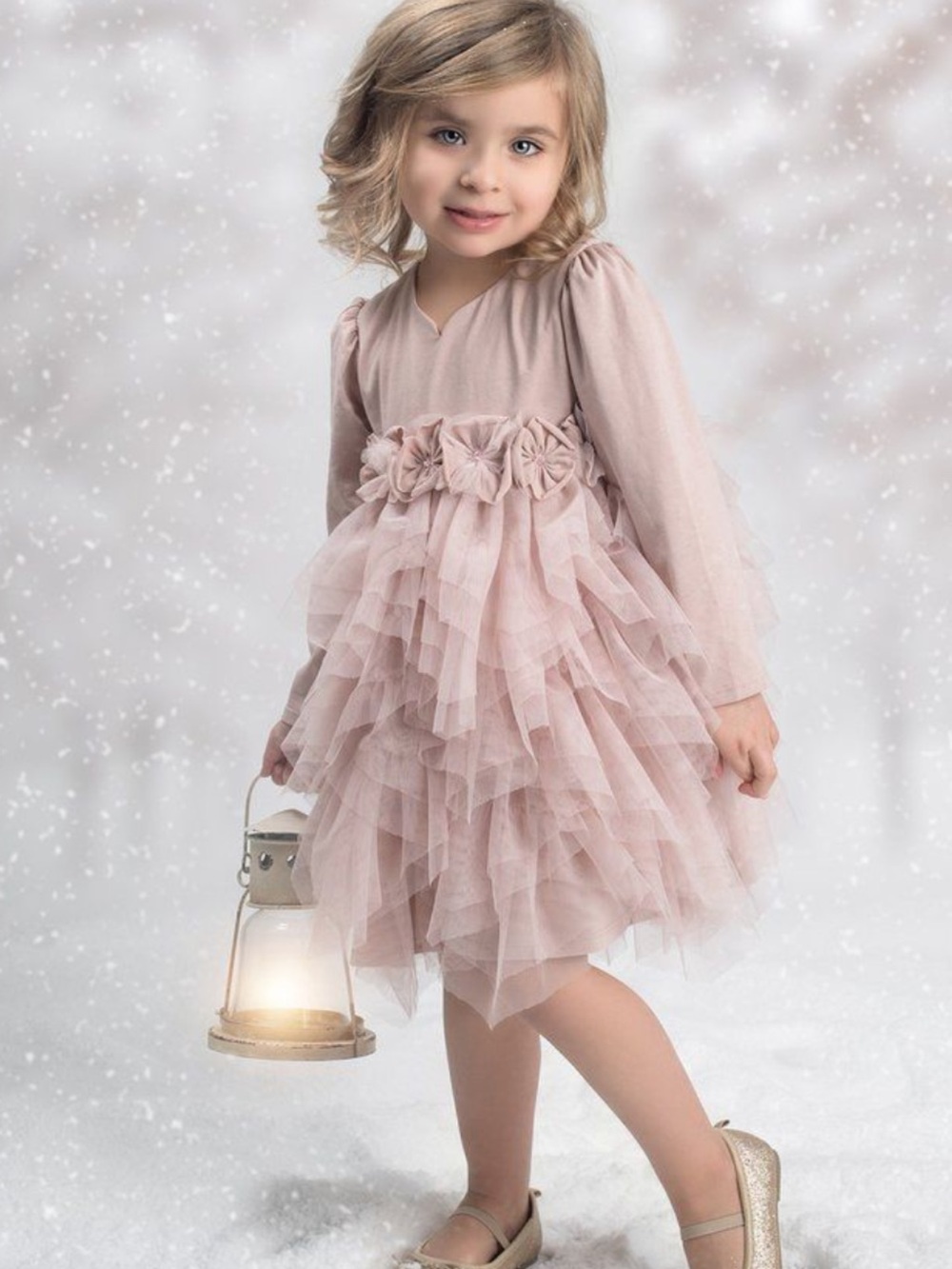 Isobella & Chloe Girls' Blush Pink Layered Tulle Dress with Rosette Waist